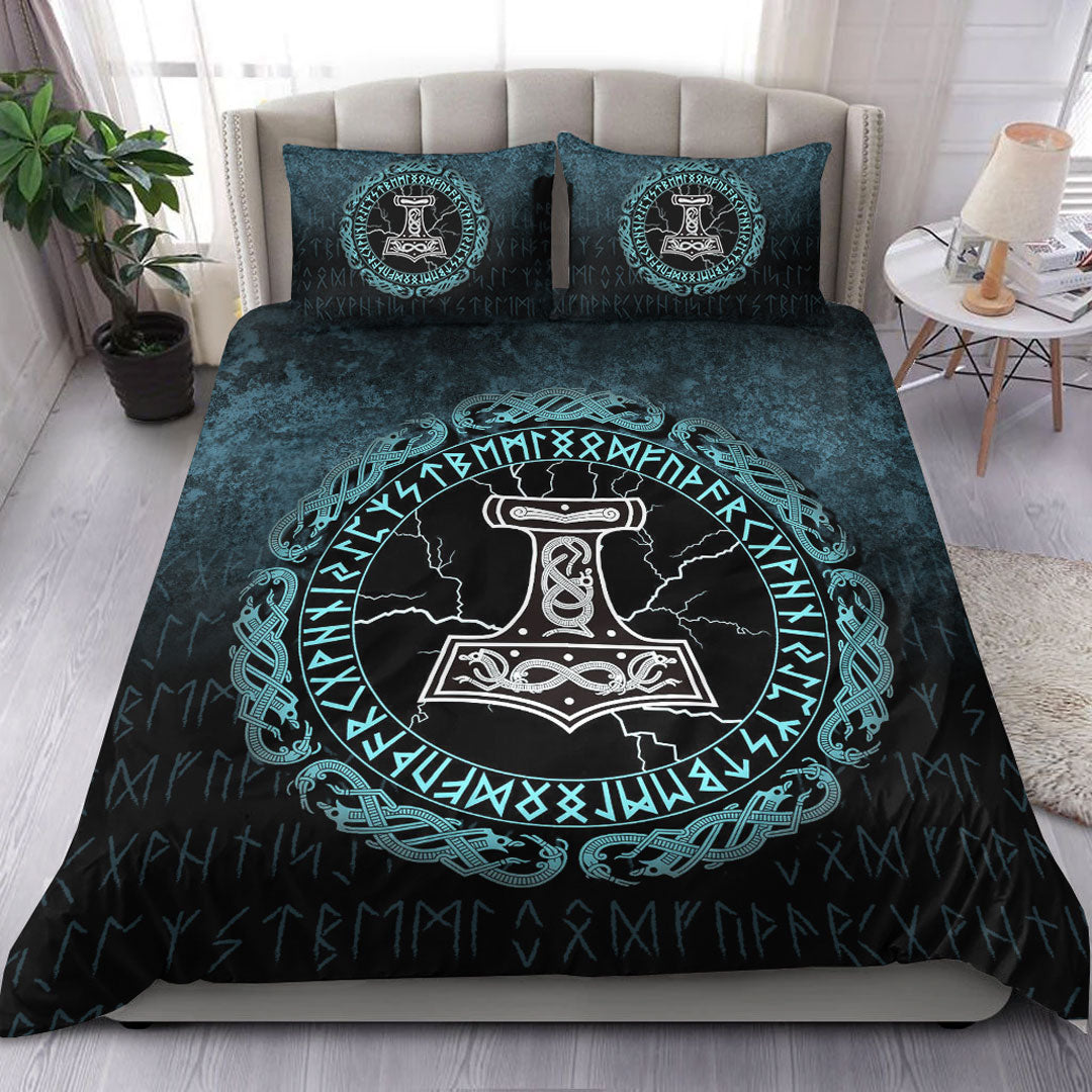 Viking Bedding Set Mjolnir Hammer of Thor Runes