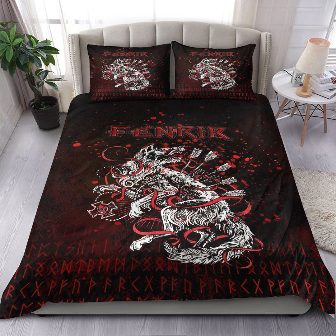 Viking Bedding Set Fenrir and Arrow on Blood Background