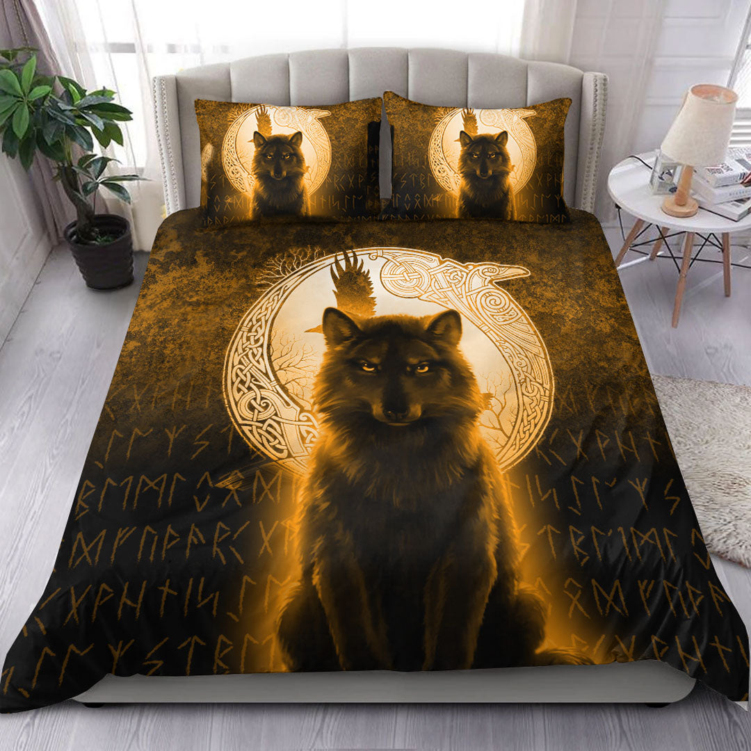 Viking Bedding Set Fenrir Viking Wolf Gold Version