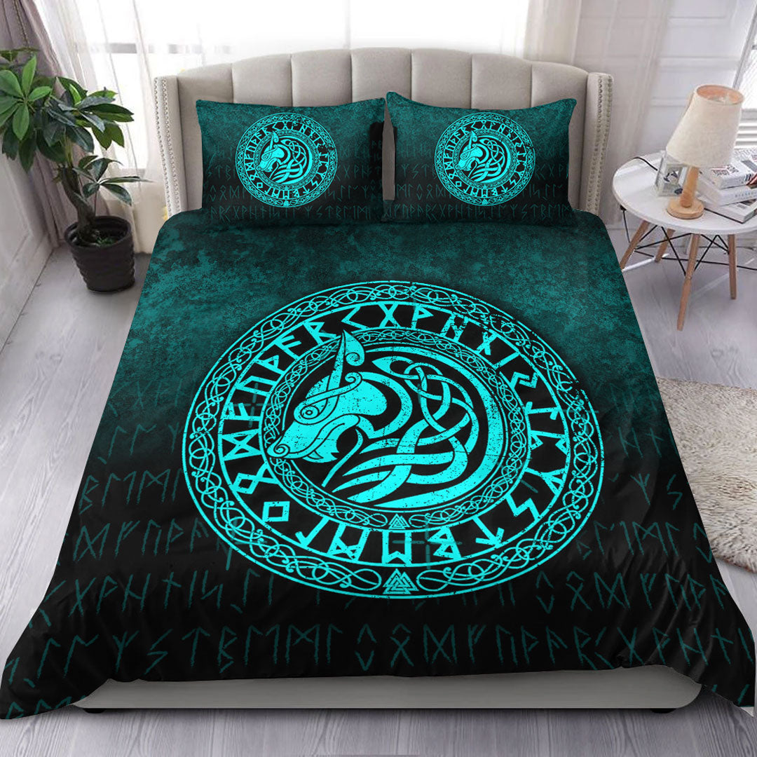 Viking Bedding Set Viking Wolf Cyan Version