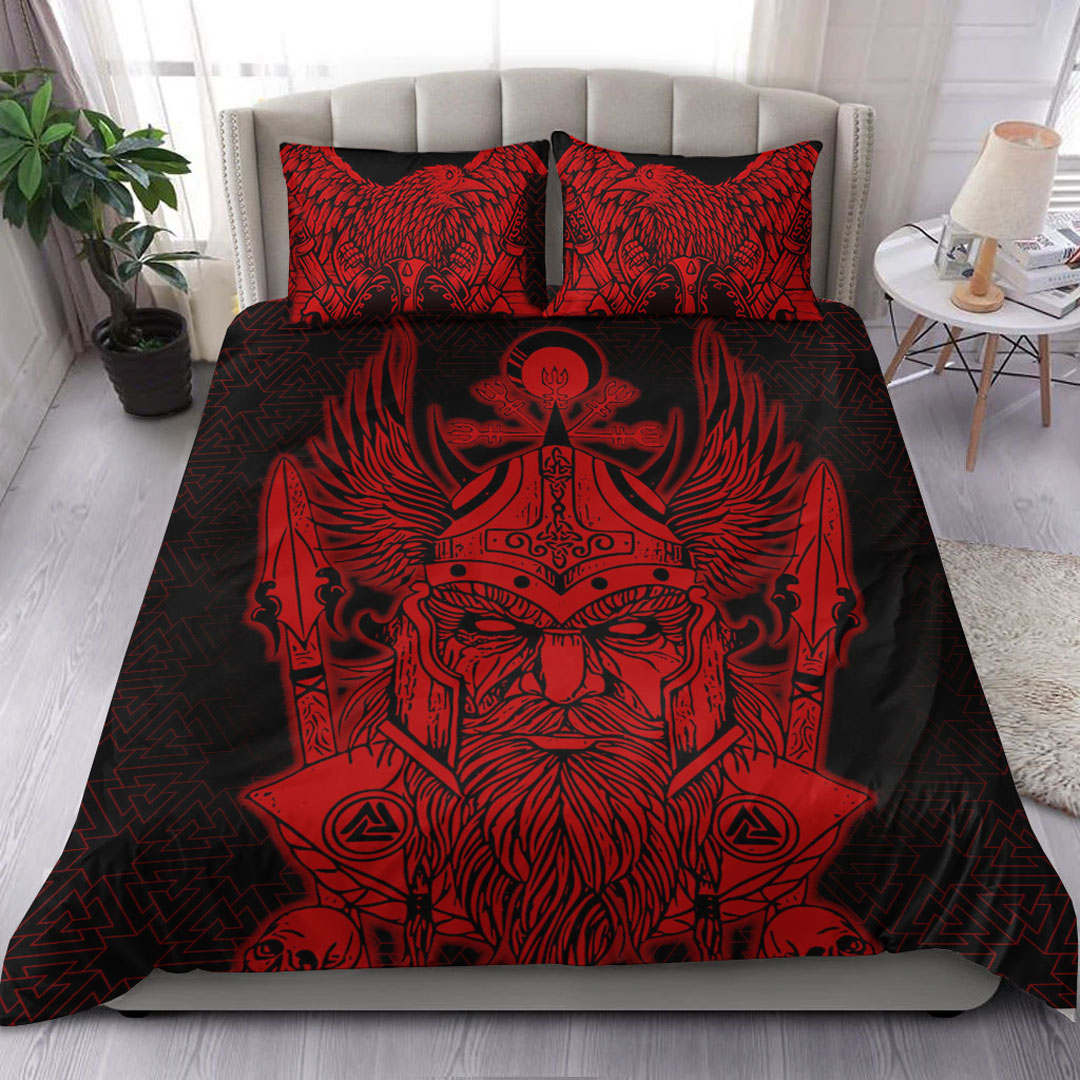 Viking Bedding Set Odin And Raven Red Ver02