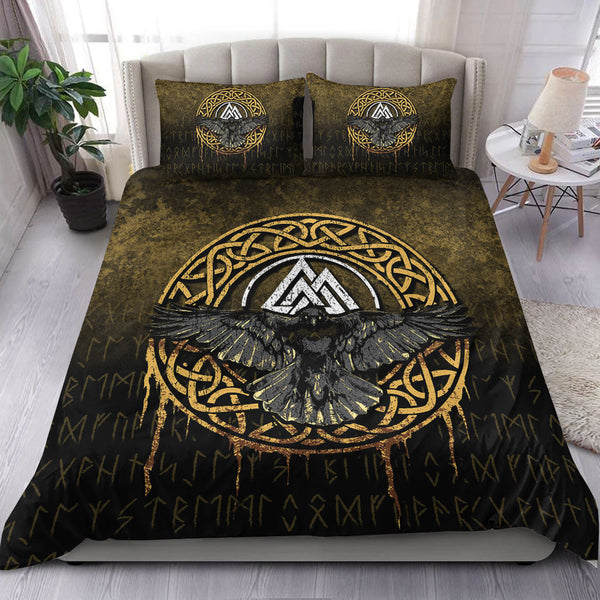 Viking Bedding Set Valhalla Norse Mythology Raven Black Crow Style