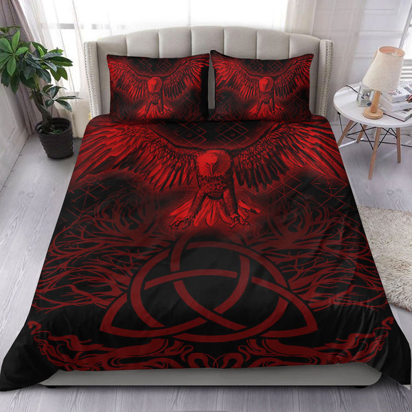 Viking Bedding Set Raven Tree Cletic Red