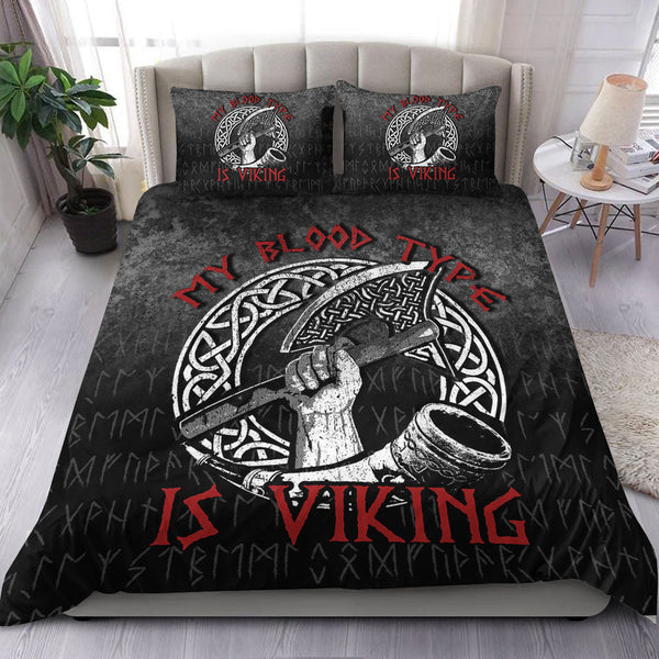 Viking Bedding Set Norse Mythology Horn Axe Warrior My Blood Type Is Viking