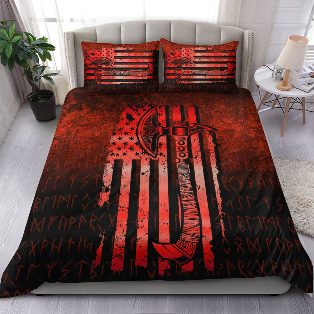 Viking Bedding Set USA Flag Viking Cool American Norsemen Red Version