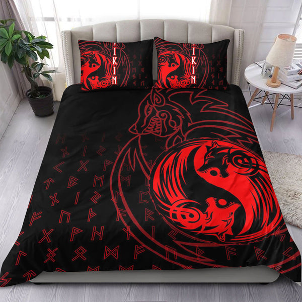 Viking Bedding Set Skoll and Hati Red