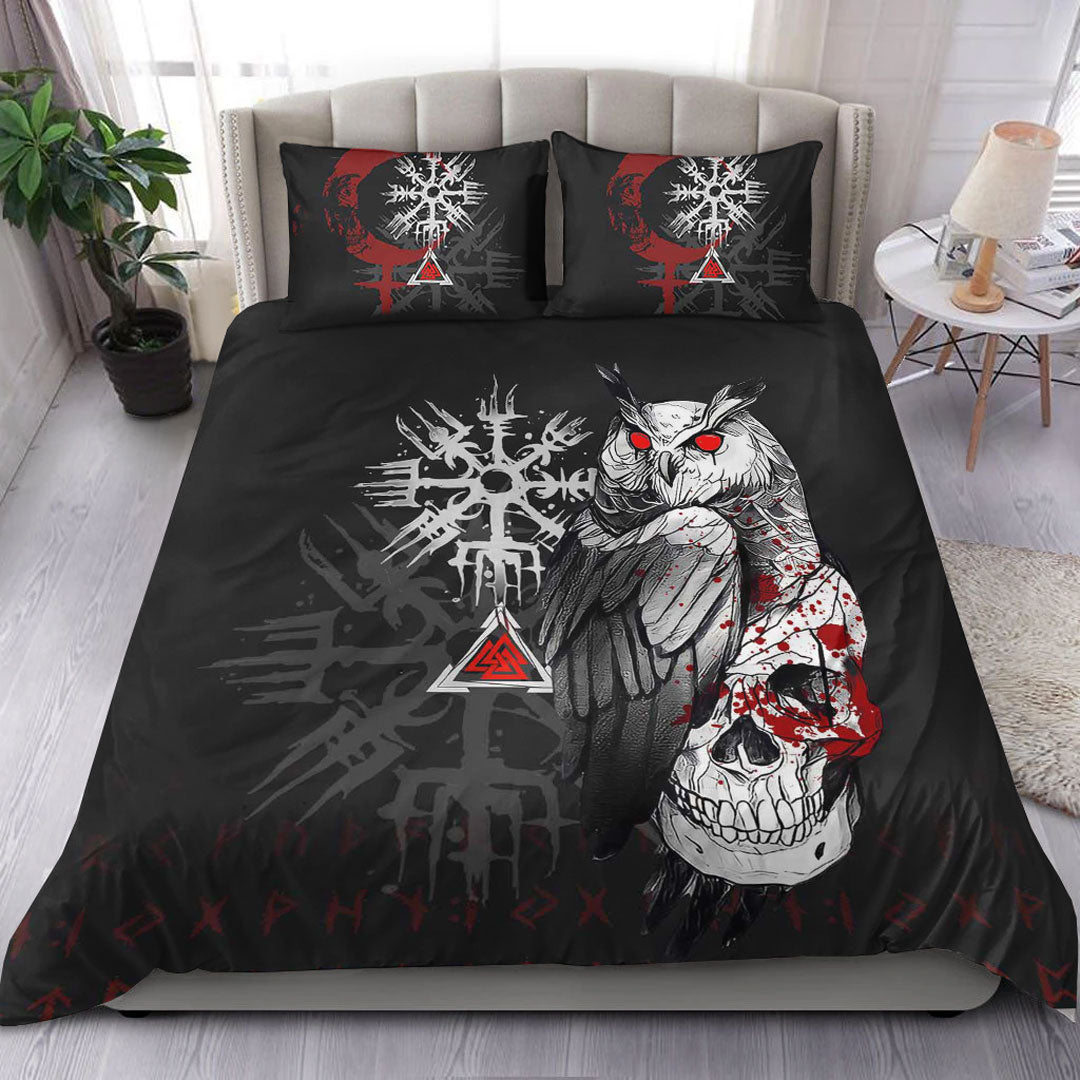 Viking Bedding Set Viking Owl Skull Blood Style