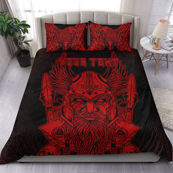 Viking Bedding Set Odin And Raven Red Text