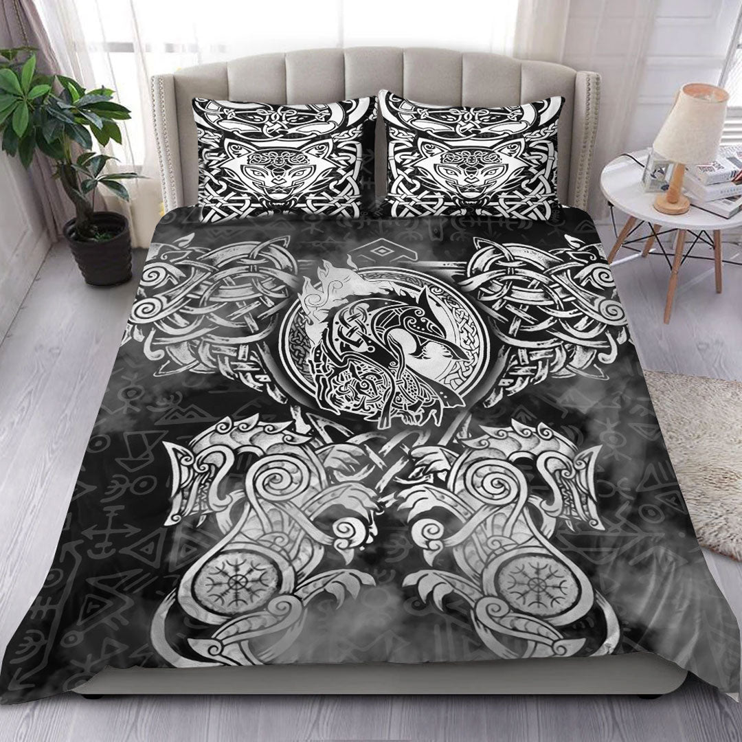 Viking Bedding Set Viking Dragon and Wolf Tattoo