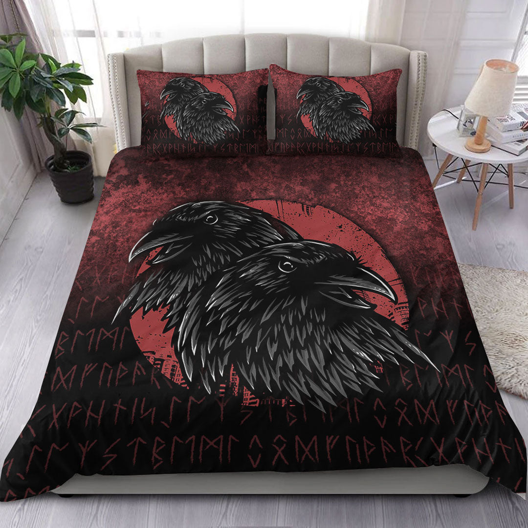 Viking Bedding Set Huginn And Muninn Birds Norse Mythology Crow Hunters Wildlife Animals