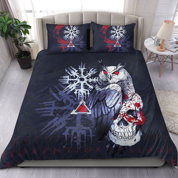 Viking Bedding Set Viking Owl Skull Blood Blue Style