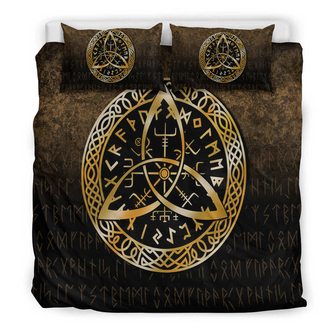 Viking Bedding Set Vegvisir Nordic Viking Rune Gold Version