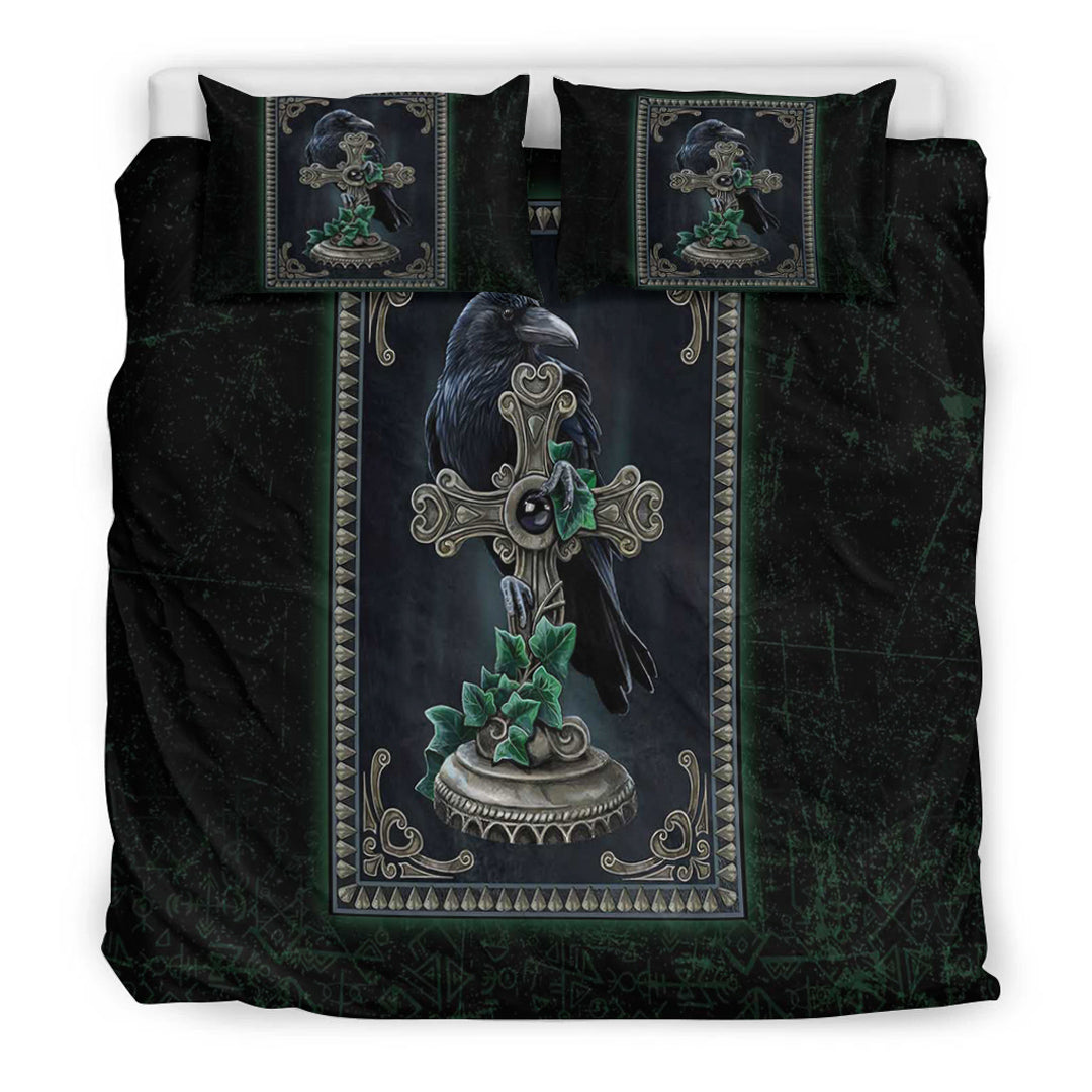 Viking Bedding Set Viking Raven Celtic and Cross Green Style