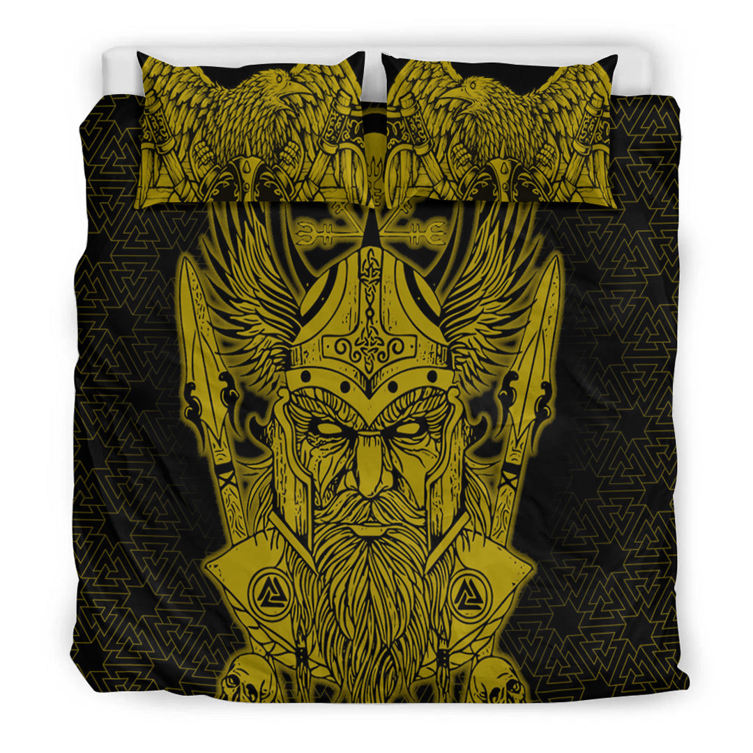 Viking Bedding Set Odin And Raven Gold