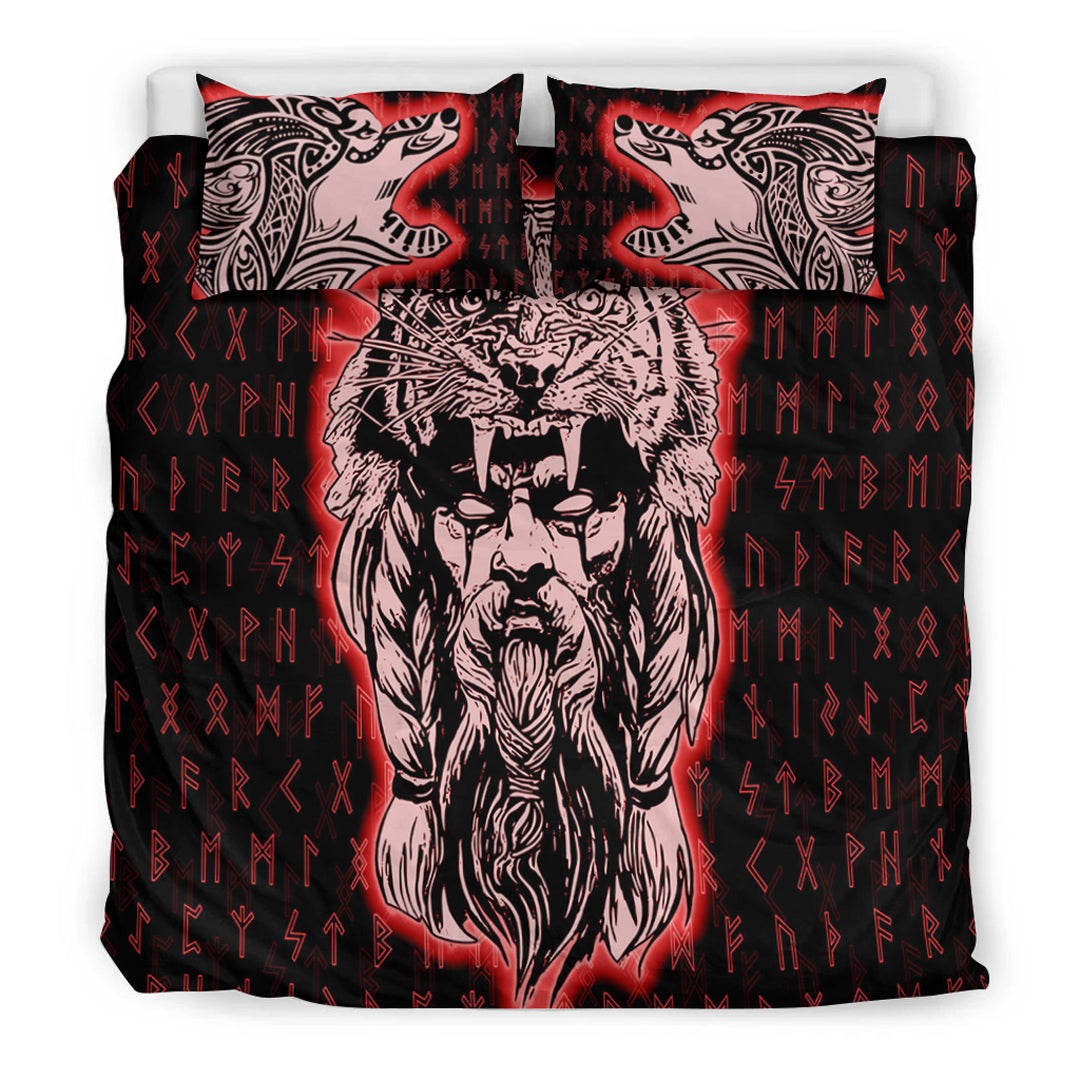 Viking Bedding Set Wolf Odin Viking Set Red