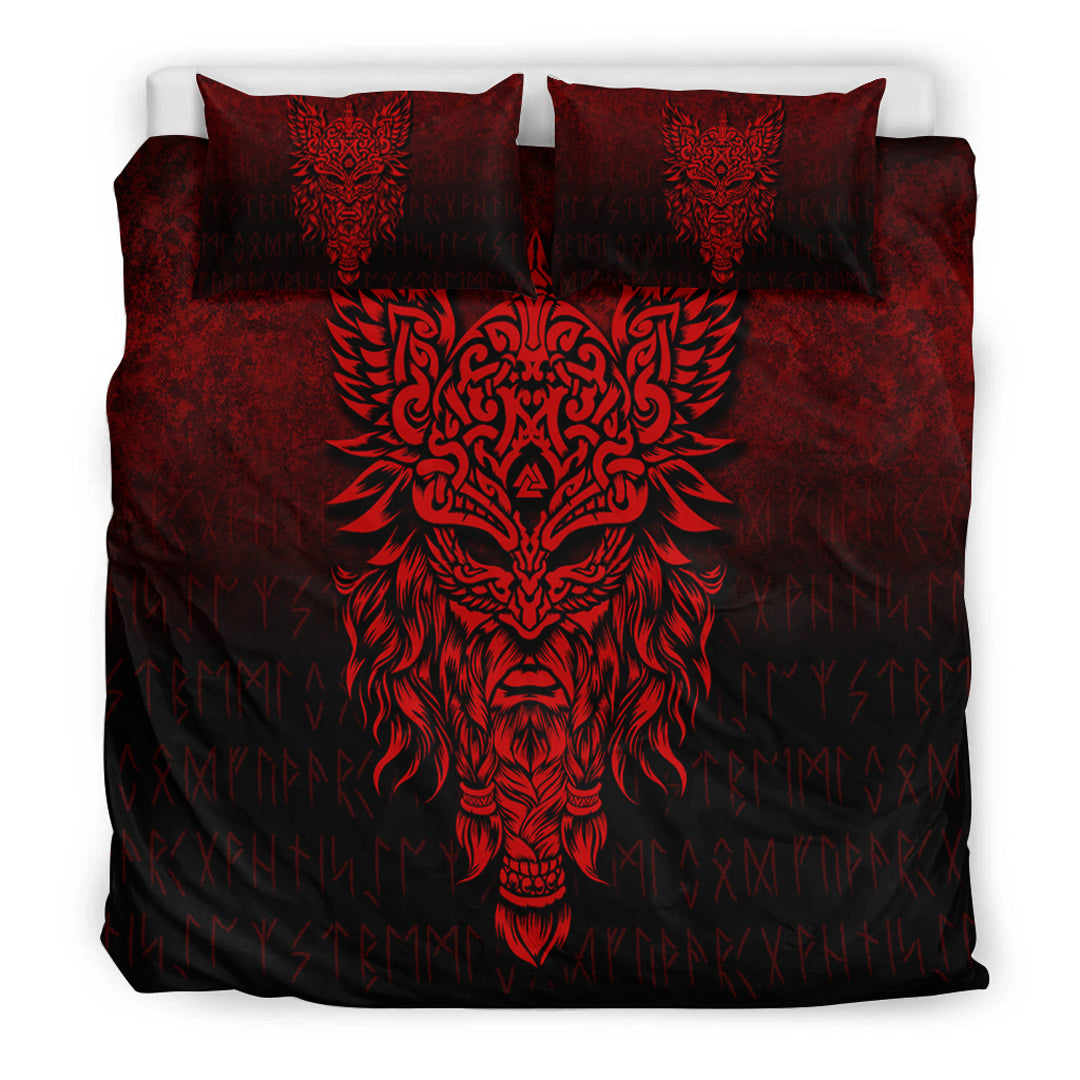 Viking Bedding Set Odin The Allfather Asgard God And Chief Of Aesir Red Version