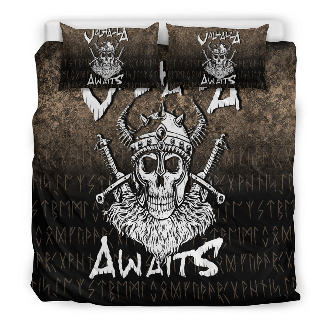 Viking Bedding Set Valhalla Awaits Viking Skull Warrior Axe