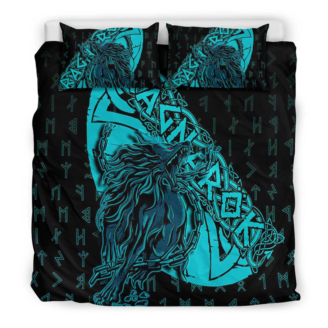 Viking Bedding Set Fenrir Ragnarok Cyan