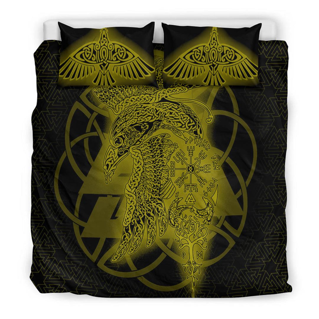 Viking Bedding Set Raven Valknut Gold