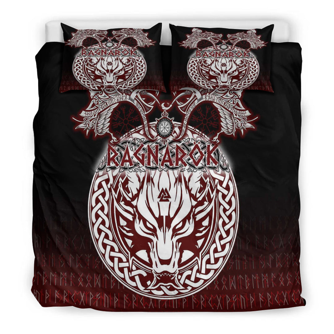 Viking Bedding Set Ragnarok Fenrir Valknut and Vegvisir