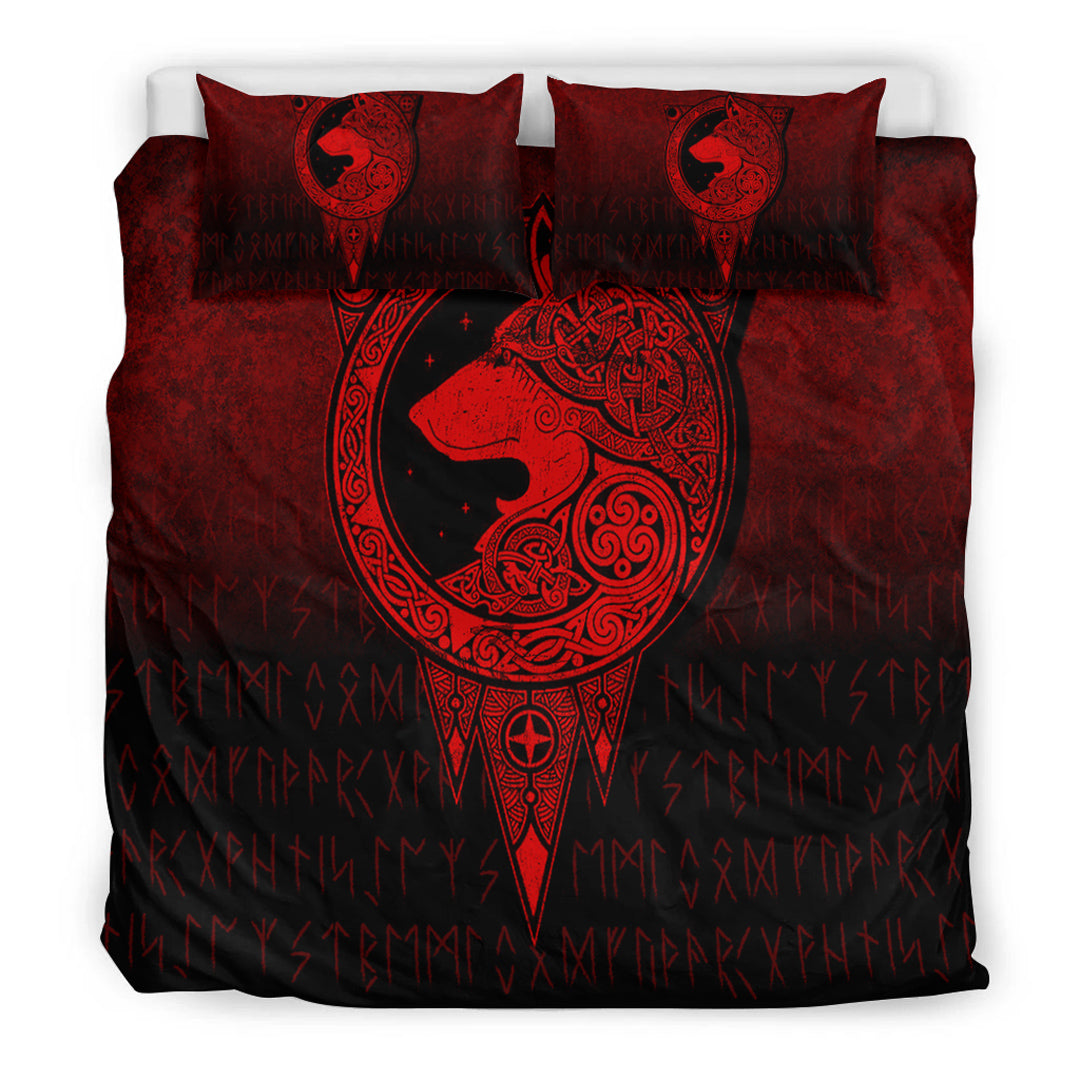 Viking Bedding Set Viking Norse Wolf Red Version