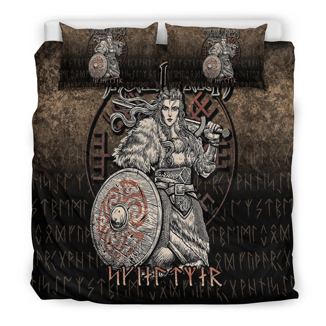 Viking Bedding Set Skjaldmaer Shieldmaiden Norse Younger Futhark Runes Female Viking Warrior Vegvisir