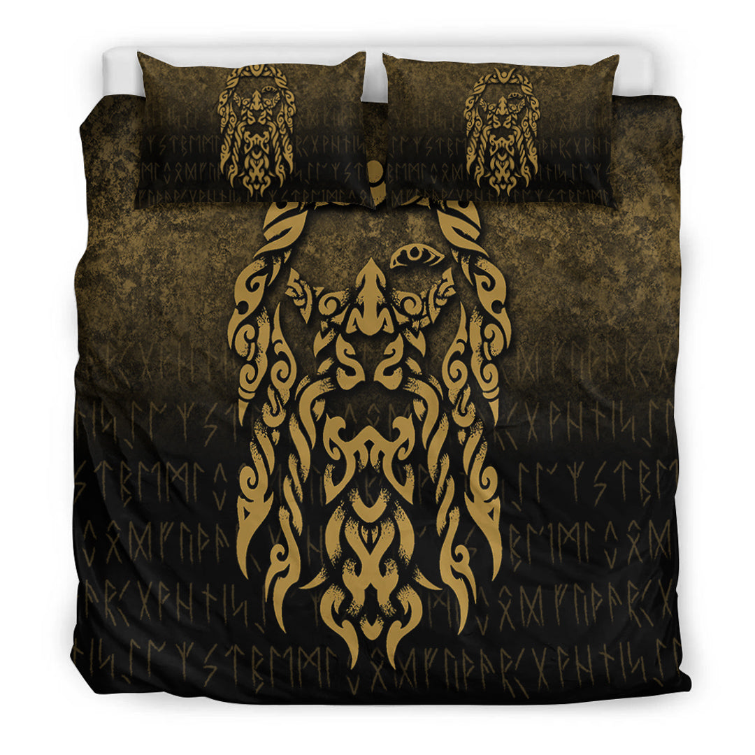 Viking Bedding Set Viking God Odin Allfather In Asgard Raven God Gold Version