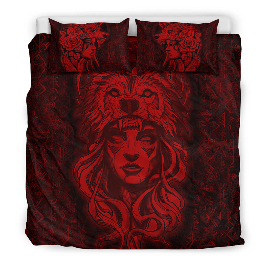 Viking Bedding Set Valkyries And Bear Raven Turquoise Ver01