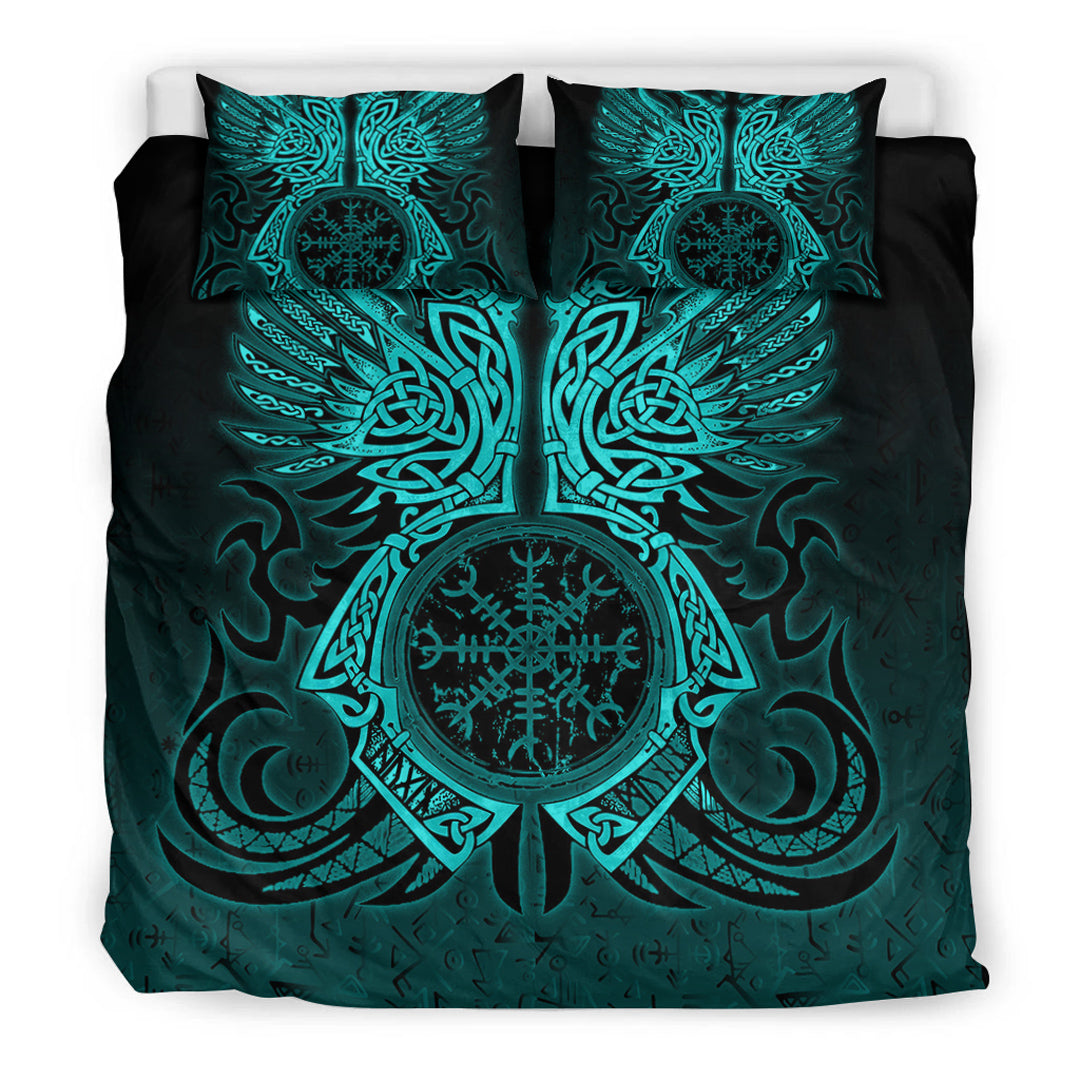 Viking Bedding Set Two Raven Cletic Turquoise Tree Cletic