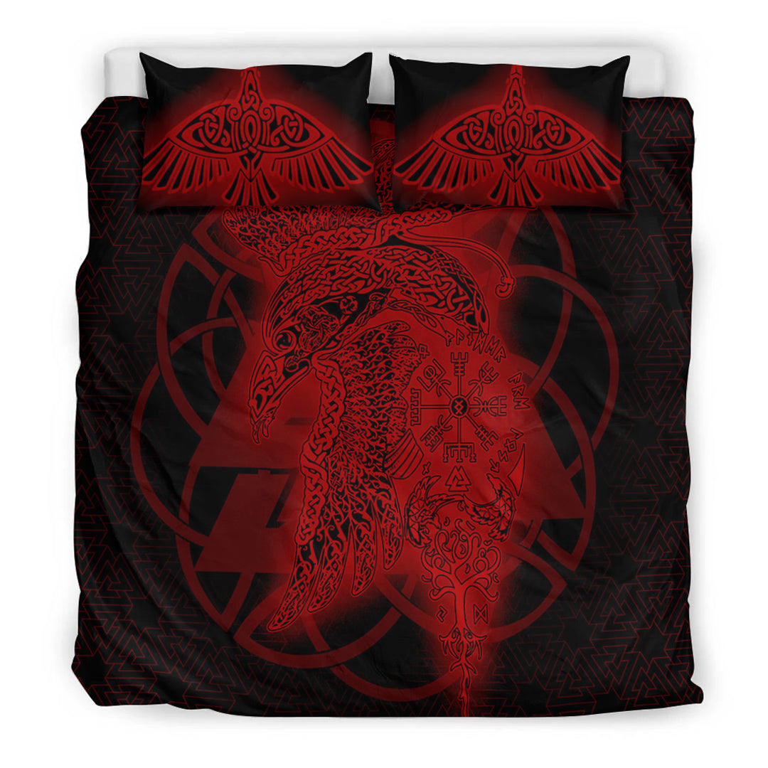 Viking Bedding Set Raven Valknut Red