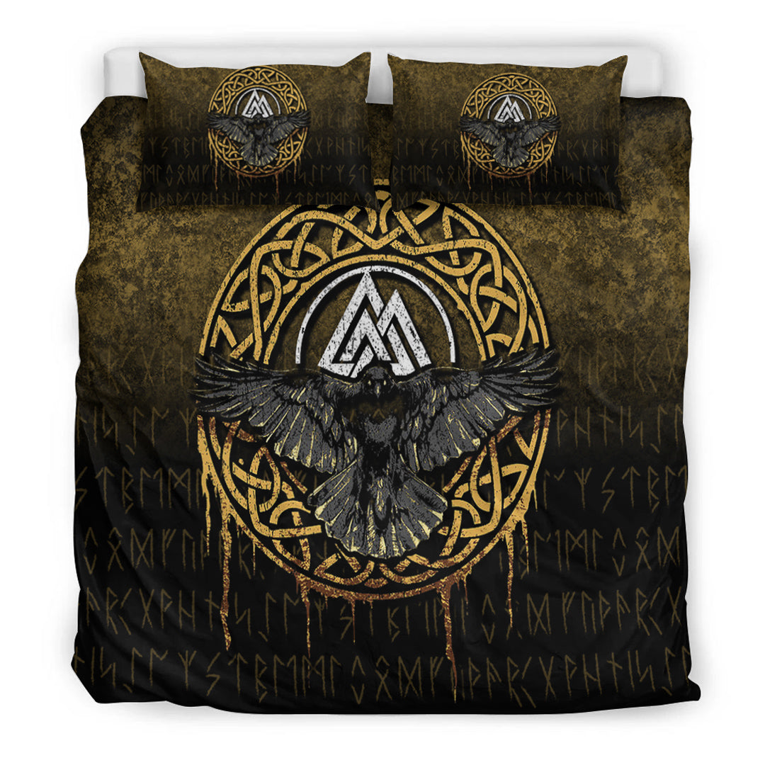 Viking Bedding Set Valhalla Norse Mythology Raven Black Crow Style