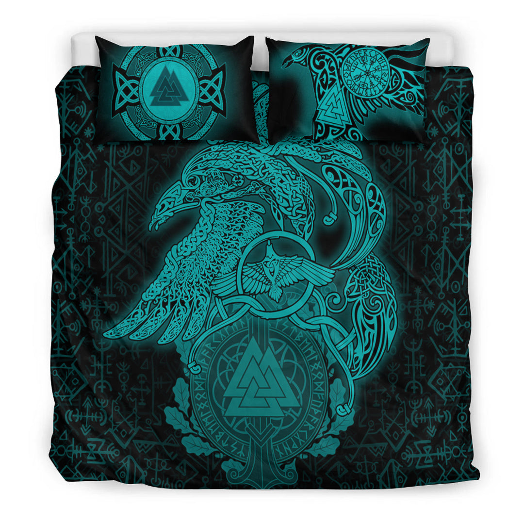 Viking Bedding Set Raven Celtic Turquoise