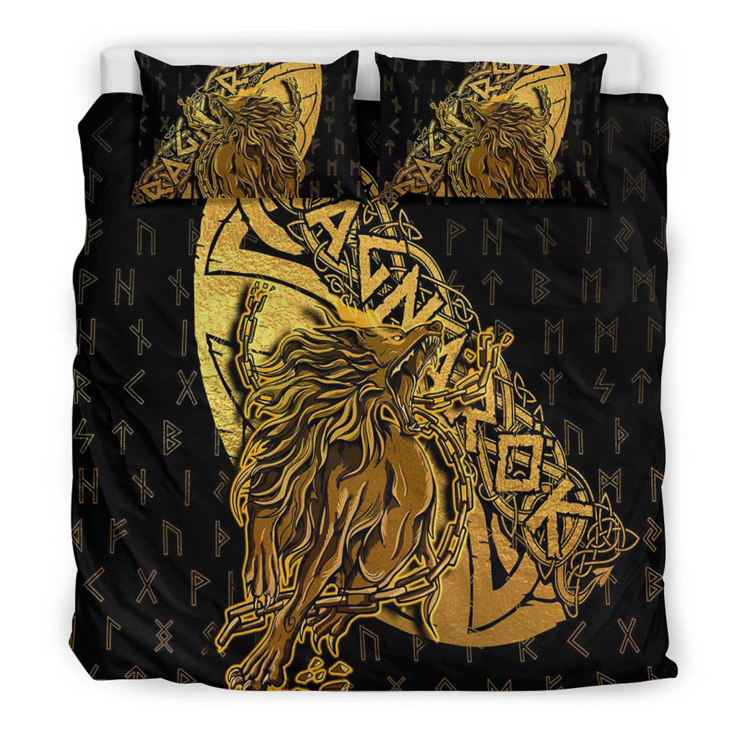 Viking Bedding Set Fenrir Ragnarok Gold