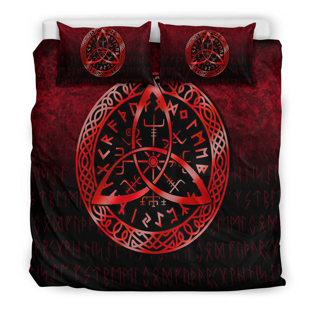 Viking Bedding Set Vegvisir Nordic Viking Rune Red Version