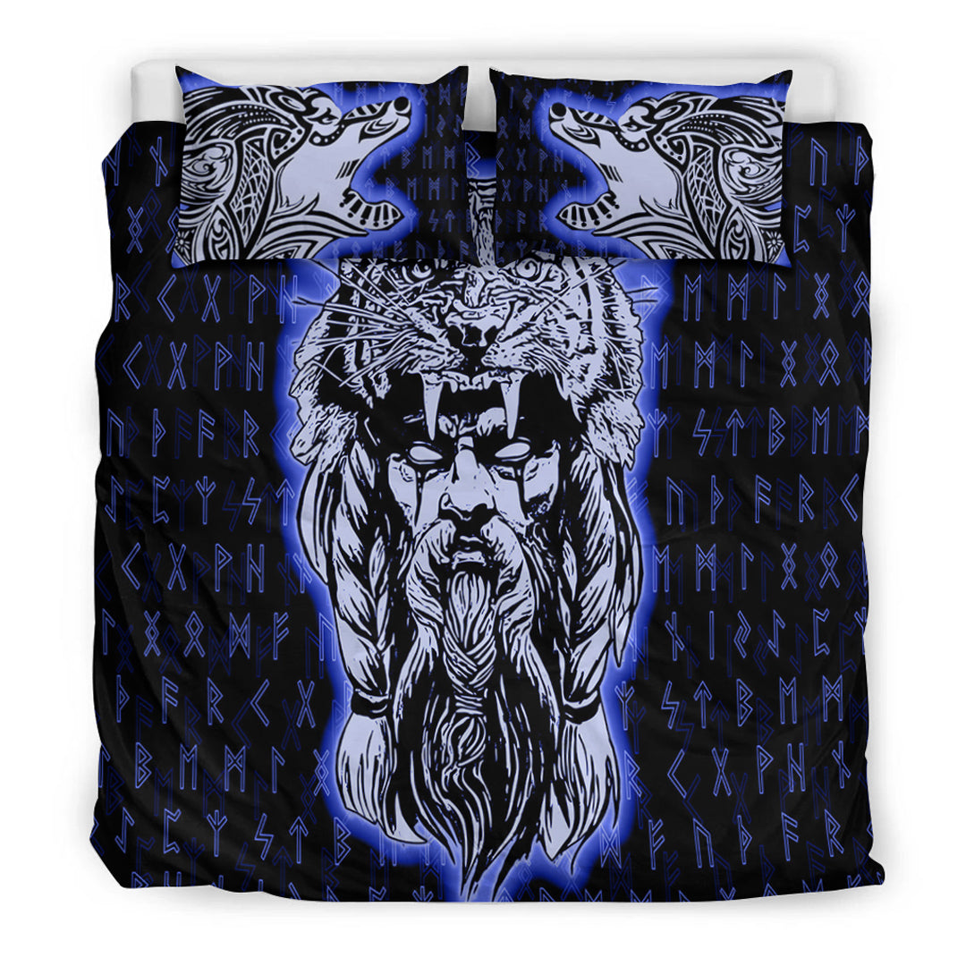 Viking Bedding Set Wolf Odin Viking Set Blue