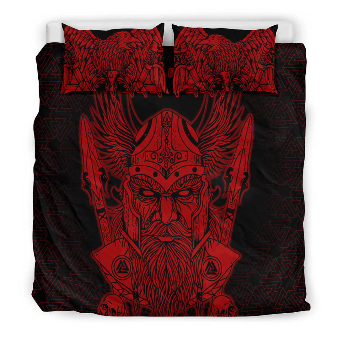 Viking Bedding Set Odin And Raven Red Text