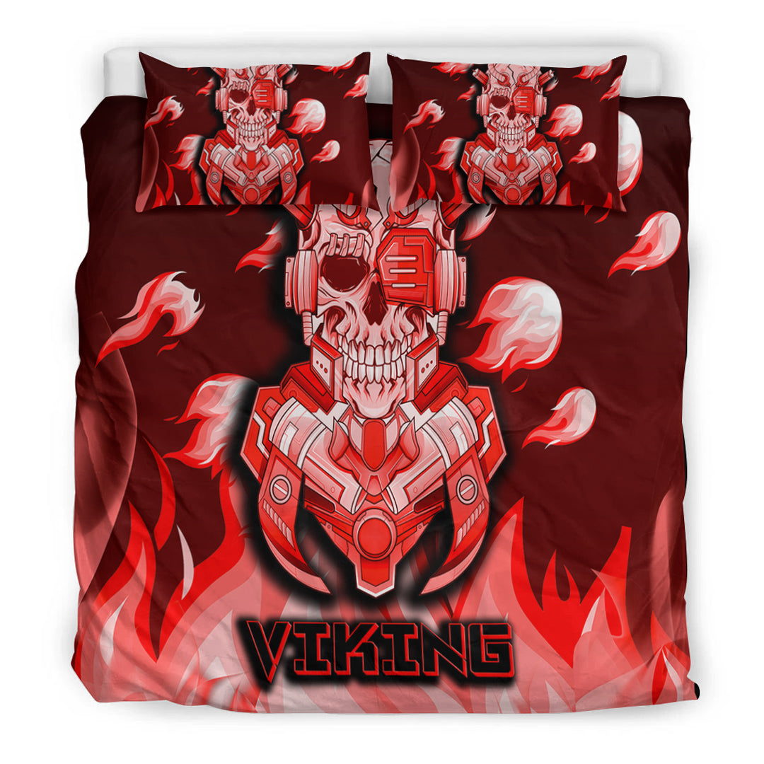 Viking Bedding Set Viking 3D Warrior Robo Fire Red Pattern