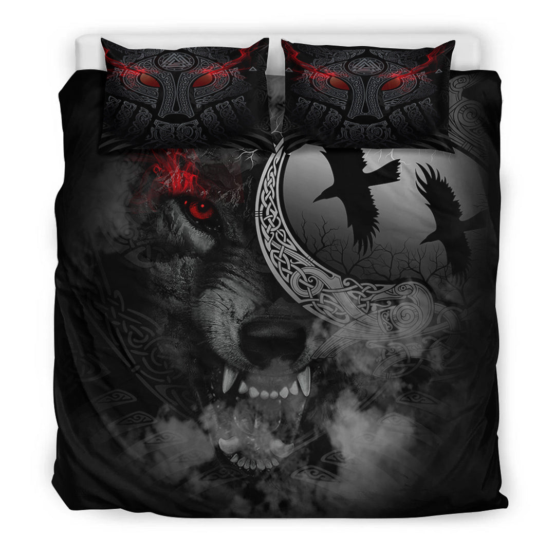 Viking Bedding Set Angry Moon Wolf