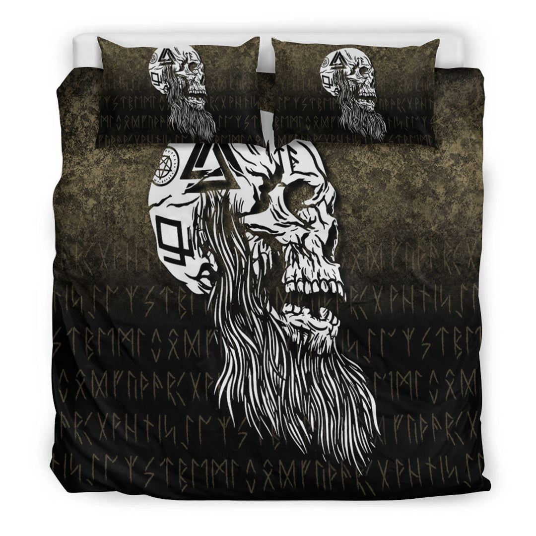 Viking Bedding Set Viking Skull with tattoos and long beard