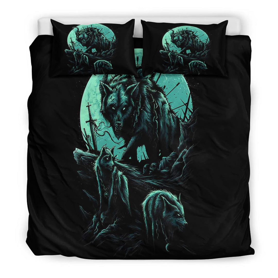 Viking Bedding Set Fenrir Wolf and Moon