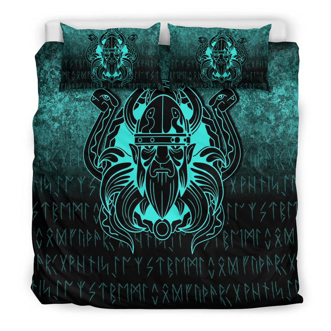 Viking Bedding Set Nordic Warrior Valhalla Norse Cyan Version