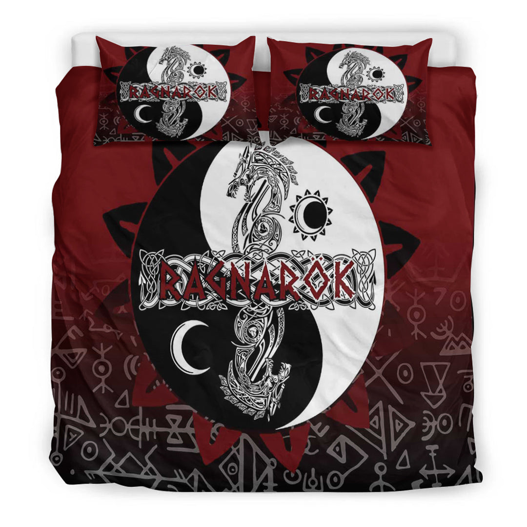 Viking Bedding Set Ragnarok Skoll and Hati Style Bagua