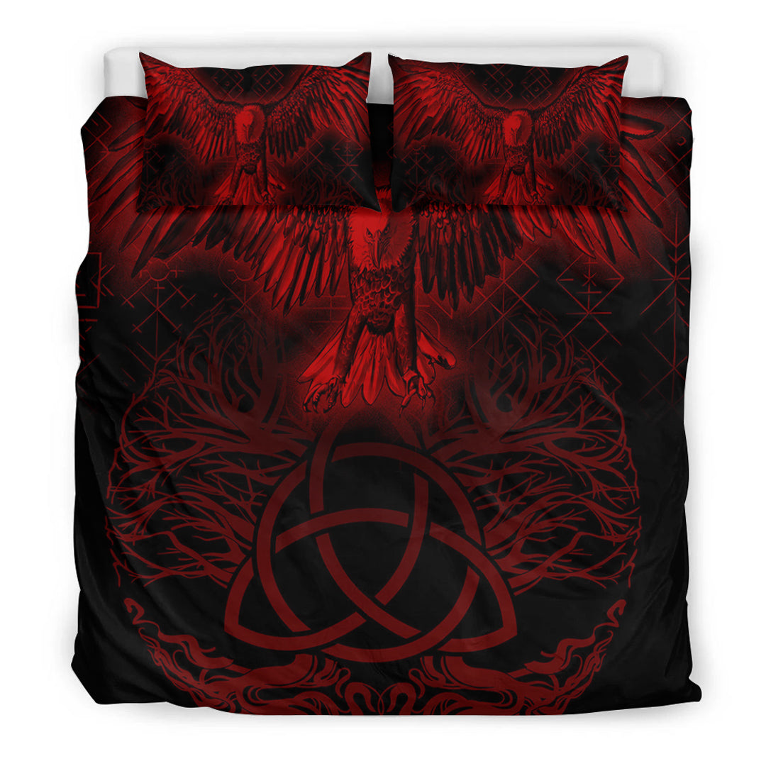 Viking Bedding Set Raven Tree Cletic Red