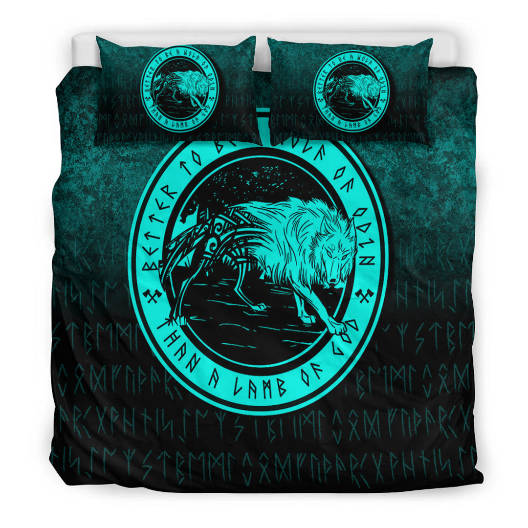 Viking Bedding Set Wolf Of Odin Cyan Version