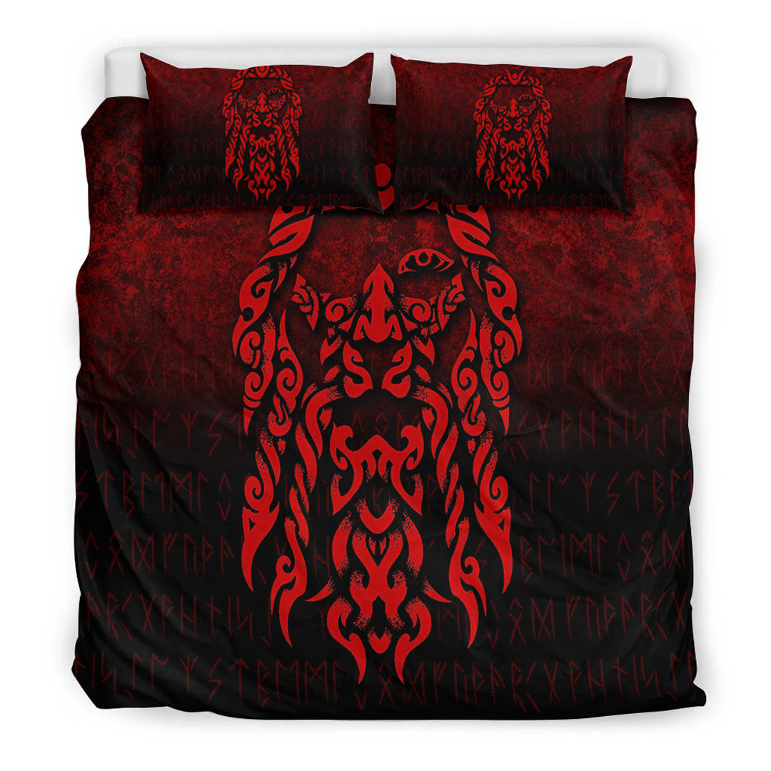 Viking Bedding Set Viking God Odin Allfather In Asgard Raven God Red Version