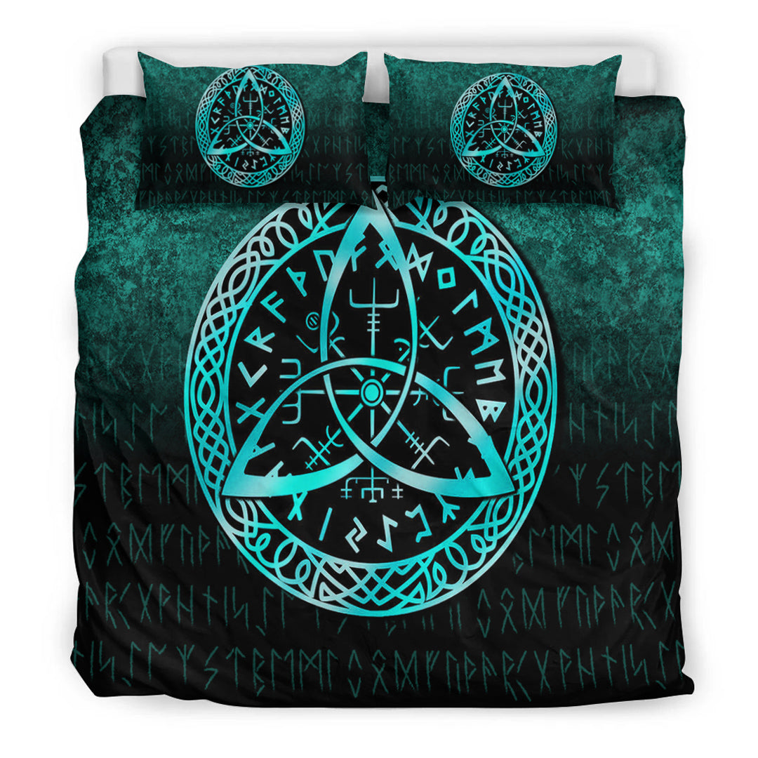 Viking Bedding Set Vegvisir Nordic Viking Rune Cyan Version