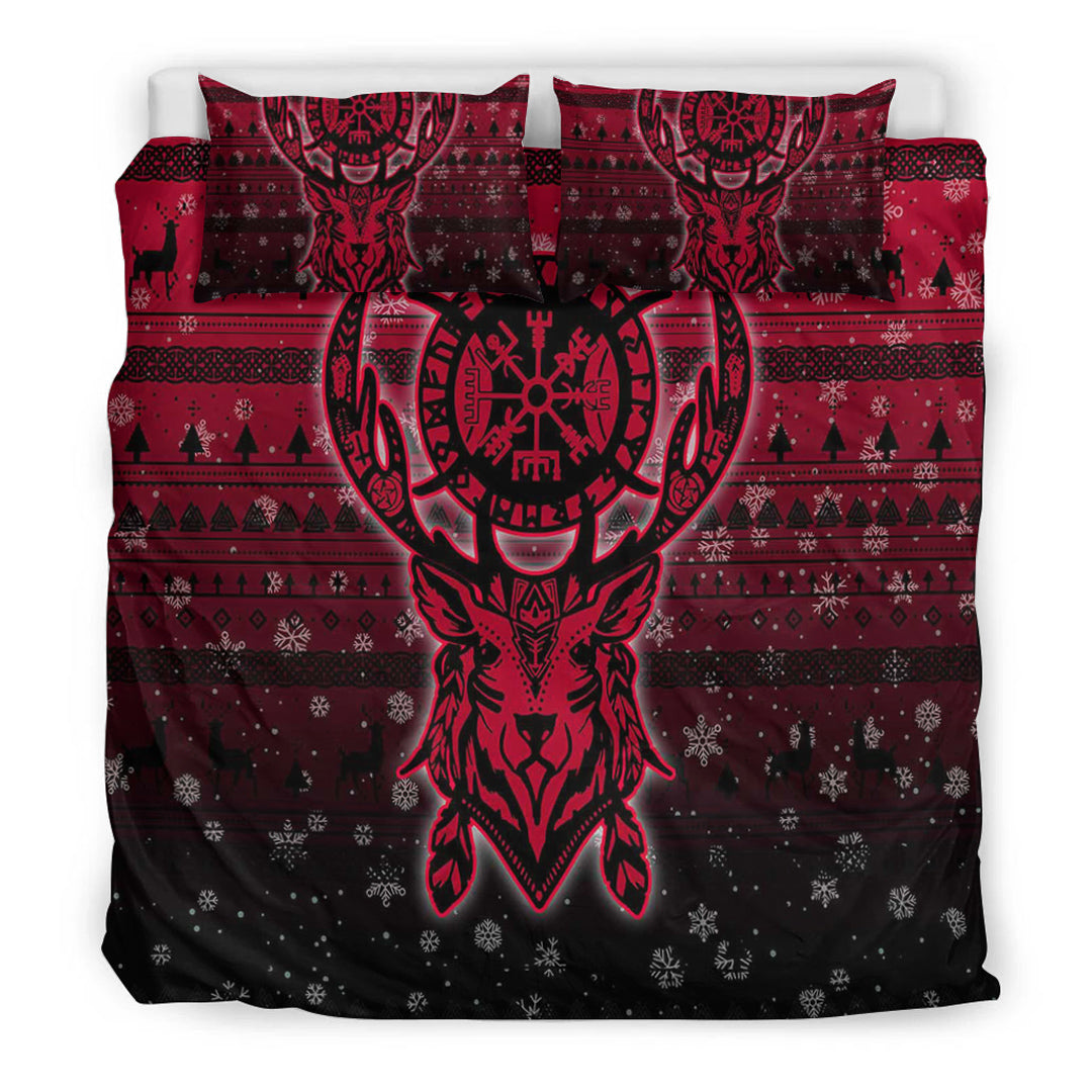 Viking Bedding Set Viking Reindeer Vegvisir Red