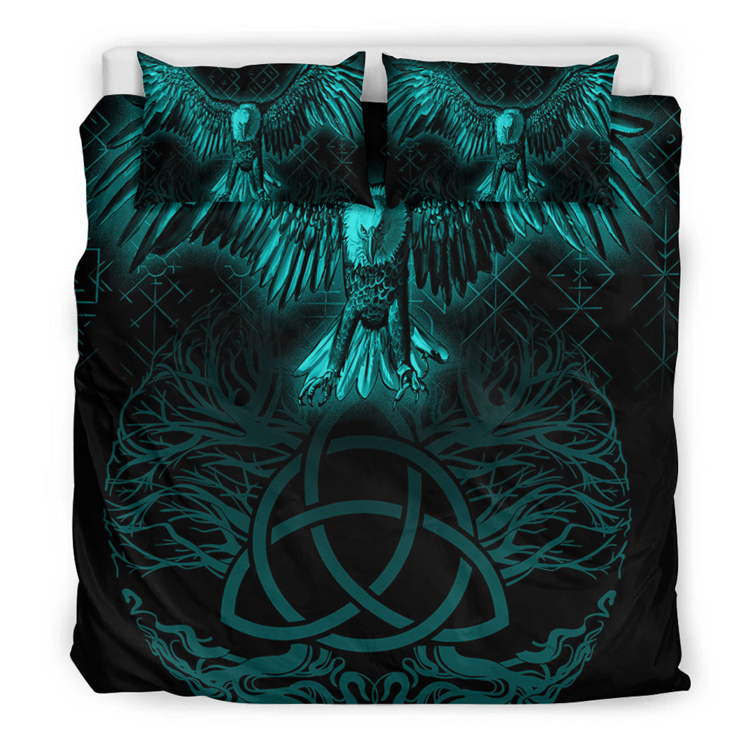 Viking Bedding Set Raven Tree Cletic Turquoise