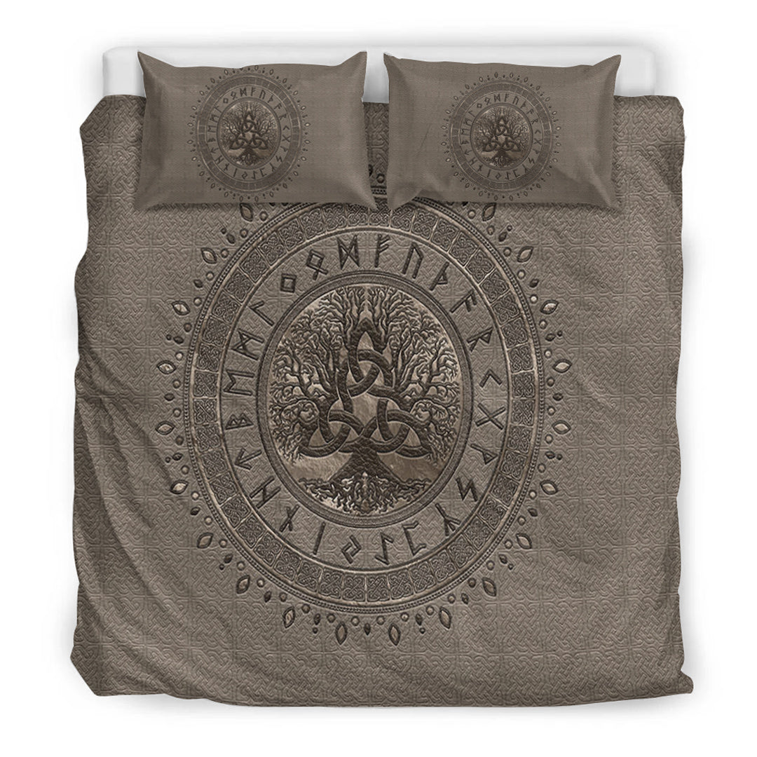 Viking Bedding Set Tree of Life with Triquetra Beige