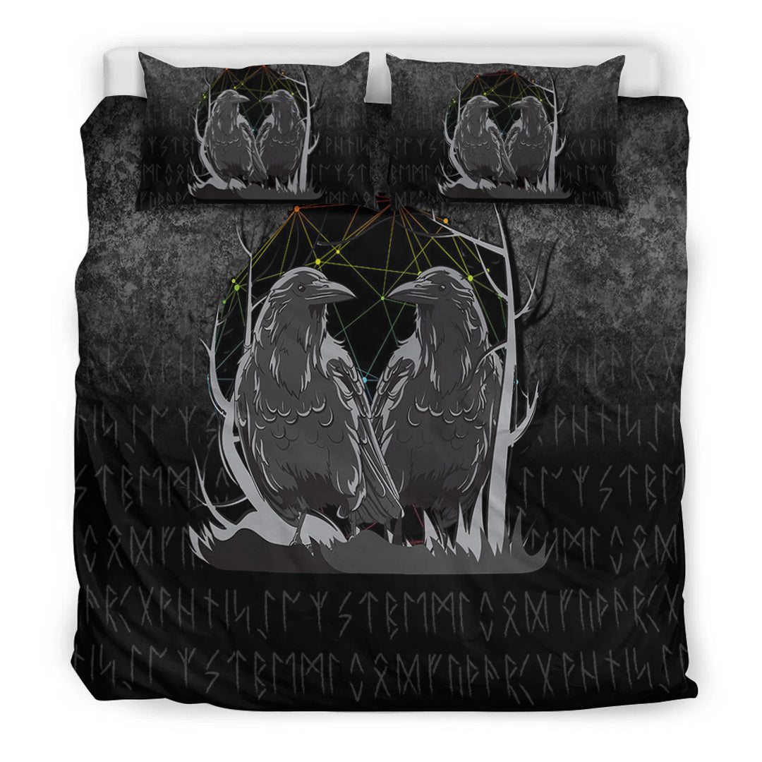 Viking Bedding Set Huginn And Muninn Norse Mythology Ravens Midgard Birds Crow